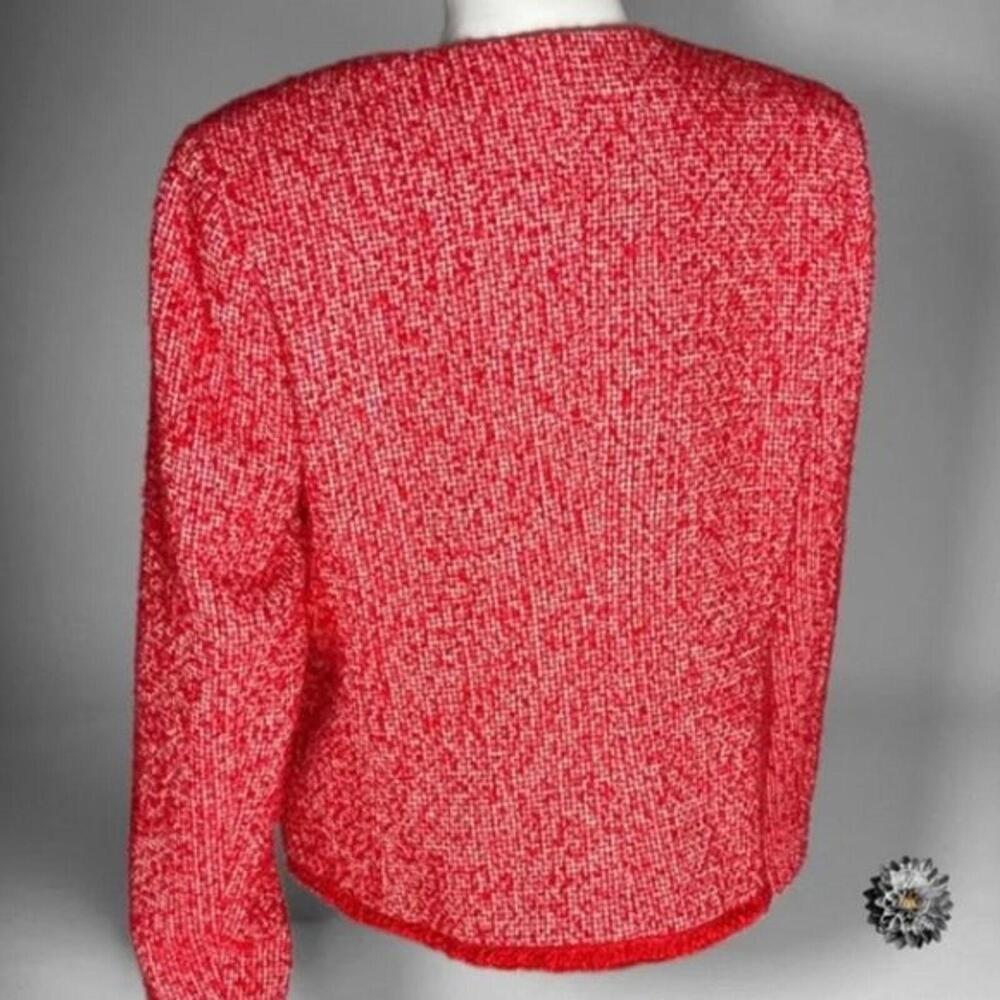 LKNW Red Tweed Fringe Blazer Jacket by Talbots Size  Beautiful 10 P - Picture 3 of 9